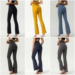 Yoga Woman Mini Flared Pant Stretch Fitness Bell Bottoms Trousers Girl Exercise High Rise Loose Fitting Yogas Pants Tight Flared Define