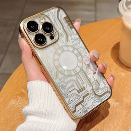Fashion Glass Camera Lens Protection Transparent Clock Pattern Case For iPhone 15 14 Pro 13 12 Pro Max Plus Electroplated Matte Back Cover