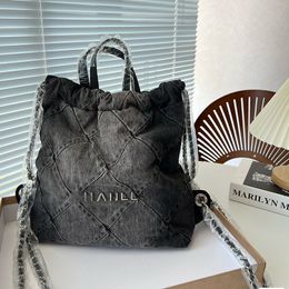 23Ss Womens Two-tone Denim Drawstring Bucket Backpack Bags With Top Hand Totes Silver Metal Hardware Matelasse Shoulder Handbags With Coin Pouch Purse 30X35CM