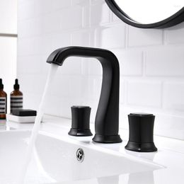 Bathroom Sink Faucets SKOWLL Widespread Faucet 3 Hole Vanity Modern Bath 2 Handle Lavatory HG-6763 Matte Black