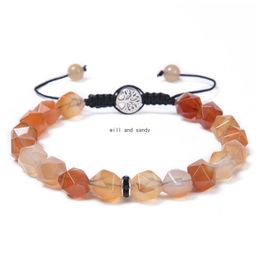 Beaded Tree Of Life Faceted Natural Stone Bracelet Braid Adjustable Tiger Eye Agate Crystal Yoga Bracelets Bangle Cuff Women Men Fas Dh8Jk