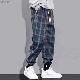 Vintage Harajuku Plaid Pants Men Streetwear Joggers Pants Sport Sweatpants Wide Leg Ankle Length Trousers Techwear Clothes L230520