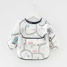 Bibs Burp Cloths boy and girl feeding apron Unisex long sleeved waterproof painting graffiti art work clothes Baby bib cloth 1-4Y G220605