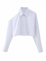 Women's Blouses Asymmetric Off Shoulder Long Sleeve Shirts Turn Down Collar Single Breasted Women's Shirt Fashion Summer Casual White