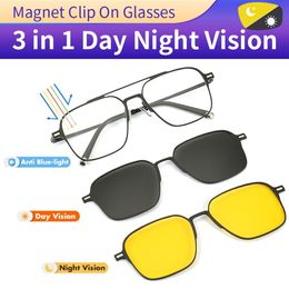 Blue Light Blocking Glasses Night Vision Computer Glasses Metal Polarized with Magnet Clip On Sunglasses 3 In 1 Glasses Anti Blue Light Glasses 230606