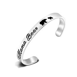 Pulseira com letra Mama Bear Bracelet de aço inoxidável Animal Bears Cub Wristband Cuff para mulheres Moda Jóias Presente do Dia das Mães Will E Dh6Xv