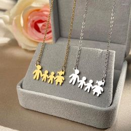 Pendant Necklaces Stainless Steel A Family Of Four People Choker Clavicle Chain Fashion For Women Jewelry Mama's Gifts