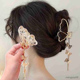 Other Metal Butterfly Hair Elegant Golden Geometric Hair Crab Clips With Butterfly Tassel Girls Hair Accessories