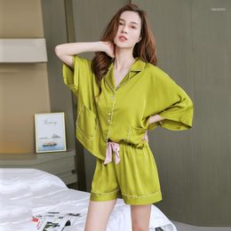 Women's Sleepwear Tulin Fashion Satin Women 2PCS Pyjamas Set Casual Loungewear Summer Nightgown Shirt&Pants Soft Intimate Lingerie
