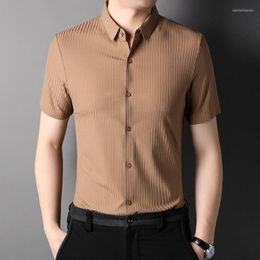 Men's Casual Shirts Summer Men's High Quality Short Sleeve Smart Striped Male Dress Simple Slim Man Plus Size 4XL