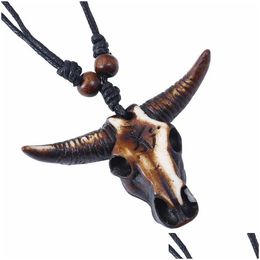 Pendant Necklaces Retro Cow Head Art Animal Fashion Jewellery Necklace For Women Men Home Decor Gift Drop Delivery Pendants Dhp3E