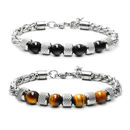 Beaded Stainless Steel Tiger Eye Beads Bracelets Natural Stone Bracelet For Men Hip Hop Fashion Jewellery Will And Sandy Drop Delivery Dhvz8