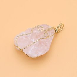 Pendant Necklaces Natural Pink Quartz Irregular Shape Semi-precious Stone Crystal Agate DIY Charm Necklace Gift Jewellery Accessories