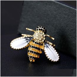 Pins Brooches Enamel Bee Brooch Pin Gold Crystal Business Suit Tops Cor Rhinestone For Women Men Gift Fashion Jewelry Drop Delivery Dhqbt