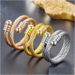 Band Rings Gold Stainless Steel Wire Ring Open Adjustable Knuckle Men Womans Fashion Fine Jewelry Gift Drop Delivery Dhq6T