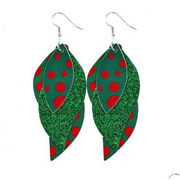 Dangle Chandelier New Christmas S Shaped Leather Earrings Double Layer Women Print Teardrop Leaf Accessories Fashion Jewelry Girl Dhdnb