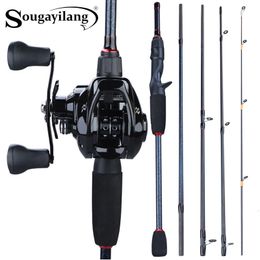 Rod Reel Combo Sougayilang 1.8m- 2.4m Casting Fishing Rod Combo Portable 5 Section Fishing Rod and 121BB 7.0 1 Gear Ratio Baitcasting Reel 230606