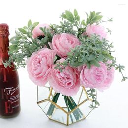 Decorative Flowers Peony Bouquet Pink Simulation Flower Home Decoration Wedding Party Christmas DIY