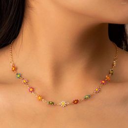 Chains Mainland China Spring And Summer Flower Colorful Necklace For Women Little Daisy Zinc Alloy Drop Oil