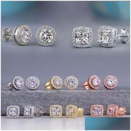 Stud Cubic Zircon Diamond Earrings Sier Rose Gold Women Ear Rings Fashion Jewelry Gift Will And Sandy Drop Delivery Dhdy6