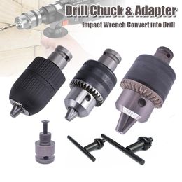Klem Drill Chuck & Drill Chuck Adapter Convert Impact Wrench Into Electric Drill 1/2"20unf & 3/8"24unf Thread 3 Jaw Chuck