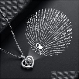 Pendant Necklaces 100 Languages I Love You Projection Necklace Women Copper Heart Memory Neck Chains Fashion Jewelry Drop Delivery Pe Dhhng