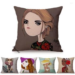 Pillow Cute Girl Abstract Cartoon Art Decoration Room Sofa Cover Fashion Little Woman Self-Portrait Throw Cojines