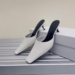Slippers Kitten Heel Brand Women Summer Sexy Pointy Toe Mules Leather Slides Shoes 2023 Fashion Party Banquet Sandals Flipflops