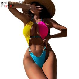 Women's Swimwear Prowow Sexy Hollow Women One-piece Swimsuits Colours Patchwork Fashion Summer Bathing Swimming Wear 2023 New Beach Outfits T230606