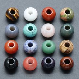 16mm Natural Stone Macroporous Beads Rose Quartz Tiger's Eye Opal Crystal Agate Big Hole For Diy Necklace Bacelet Jewellery Accessories