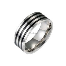 Band Rings 8Mm Stainless Steel Black Circel Ring Enamel Women Mens Finger Fashion Jewellery Will And Sandy Drop Delivery Dhxnh