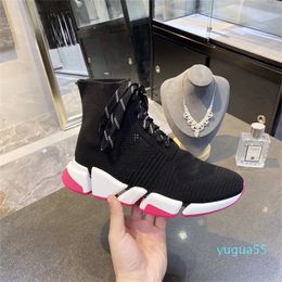 Top Quality Men Women Socks Boots Black White Speed Casual sock Shoes Stretch-Knit unisex lace fashion shoe Race Runner Sneake