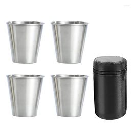 Hip Flasks Stainless Steel S Cups Set Of 4 Metal Glasses Stackable Flask Small With Leather Bag For Outdoor