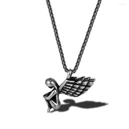 Chains Stainless Steel Vintage Angel Wing Feather Pendant Necklace Women Jewellery Gift For Him With Chain