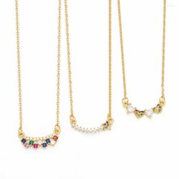 Pendant Necklaces Mini CZ Crystal Bar For Women Copper Gold Plated Heart Charm Short Small Jewellery Gifts Nken68