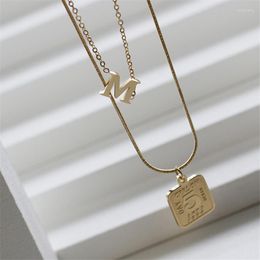 Pendant Necklaces Titanium Steel Plated Gold Square Lucky Number 5 Necklace For Women Letter M Clavicle Chain Double Layer Choker Jewelry