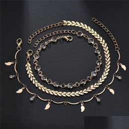 Anklets Arrow Leaf Tassel Anklet Chain Gold Chains Diamond Mtilayer Wrap Foot Bracelet Women Fashion Jewellery Will And Sandy Drop Deli Dhav9