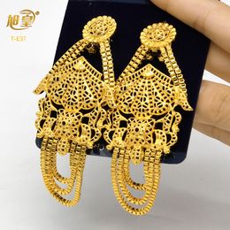 Dangle Chandelier XUHUANG African 24K Gold Plated Luxury Earring For Wedding Party Jewellery Gift Dubai Arabic Indian Copper Earrings Tassel Pendant 230605