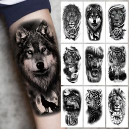 Temporary Tattoos Upper Arm Sleeve Tattoo Crown Lion Tiger Wolf Head Waterproof Stickers Body Art Fake For Women Men 230606