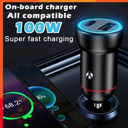 New USB Car Charger 22.5/100W 2-Port Fast Charging Adapter Multi Functional Mini Hidden Car Charger Compatible For Most Cars X5I6