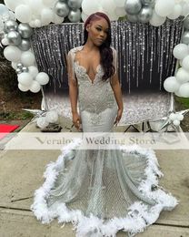 Sexy Silver Prom Dress 2k23 for Black Girl Top Beads Women Party Dress Robes De Bal Formal Evening Occasion Gala Gowns