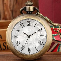 Pocket Watches Open Face Quartz Watch Roman Numerals Round Dial Bronze Alloy Case Fob Chain Pendant Timepiece Vintage Clock Gift