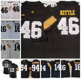 c2604 NCAA Iowa Hawkeyes College Football Jerseys 46 George Kittle 94 Adrian Clayborn 12 Ricky Stanzi 16 CJ Beathard 14 Desmond King Black White Stitched Mens Shirts S