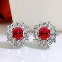 Stud Earrings 2023 925 Silver Waist Set With 8 10 Egg Shaped Ruby Women's High Carbon Diamond Luxury