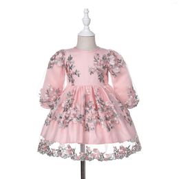 Girl Dresses 0-24M Baby Pink Gown Floral Dress Party Fashion Spring Long Sleeve Lovely Vestido Born Toddler Clothes OBF228417