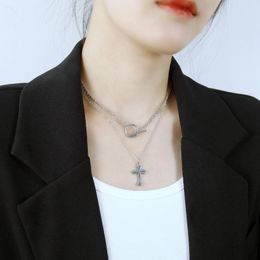 Chains JIALY 316L Stainless Steel Cross Double Necklace Chain For Women Fashion Jewelry Birthday Gift
