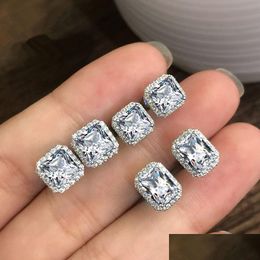 Stud Cubic Zircon Diamond Earrings Blue Green Ear Rings For Women Fashion Fine Jewellery Will And Sandy Drop Delivery Dh59W