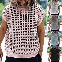 Men's T Shirts Summer Kitted Top Tee For Man Fashion Hollow Style Sleeveless Crew Neck Men's Casual Streetwear O-neck Tank Pullover