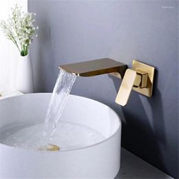 Bathroom Sink Faucets Rose Gold Basin Faucet In Mounted Brushed In-Wall Waterfall Tap Mixer Combination Blanoir