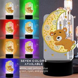 Stitch HUACAN LED Lamp Diamond Painting 5D Light Diamond Embroidery Owl Bear Mosaic Cartoon Home Decor Gift